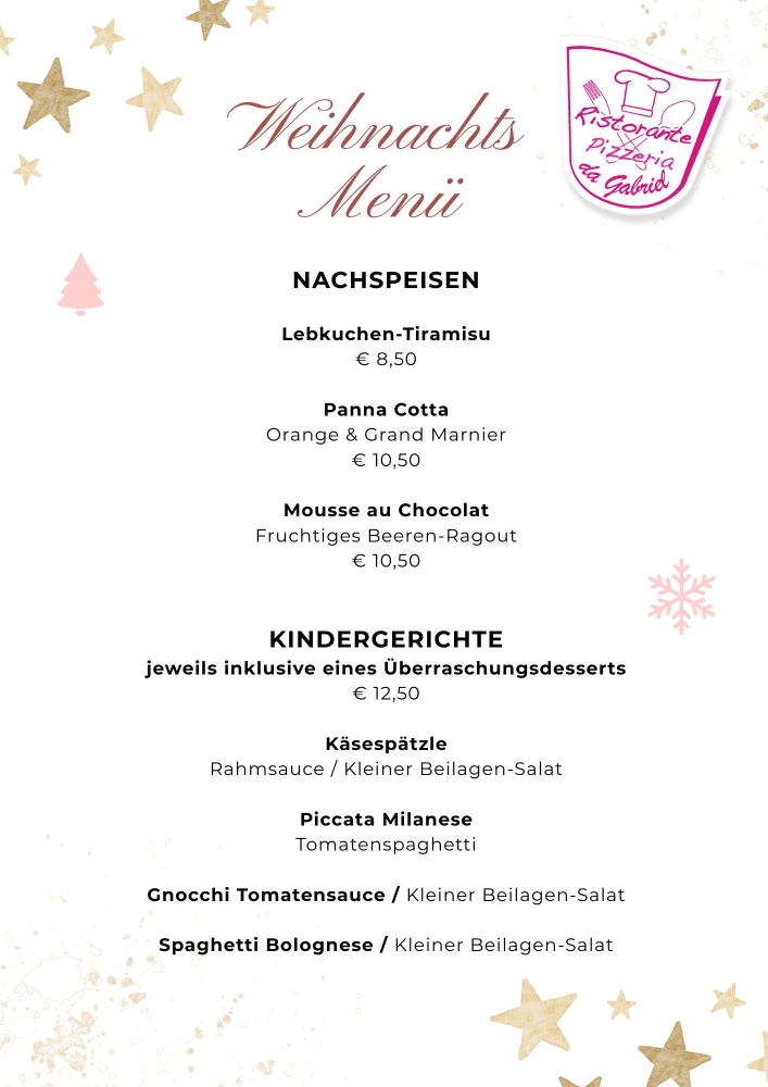 Weihnachtsmenü Nachspeisen 2025