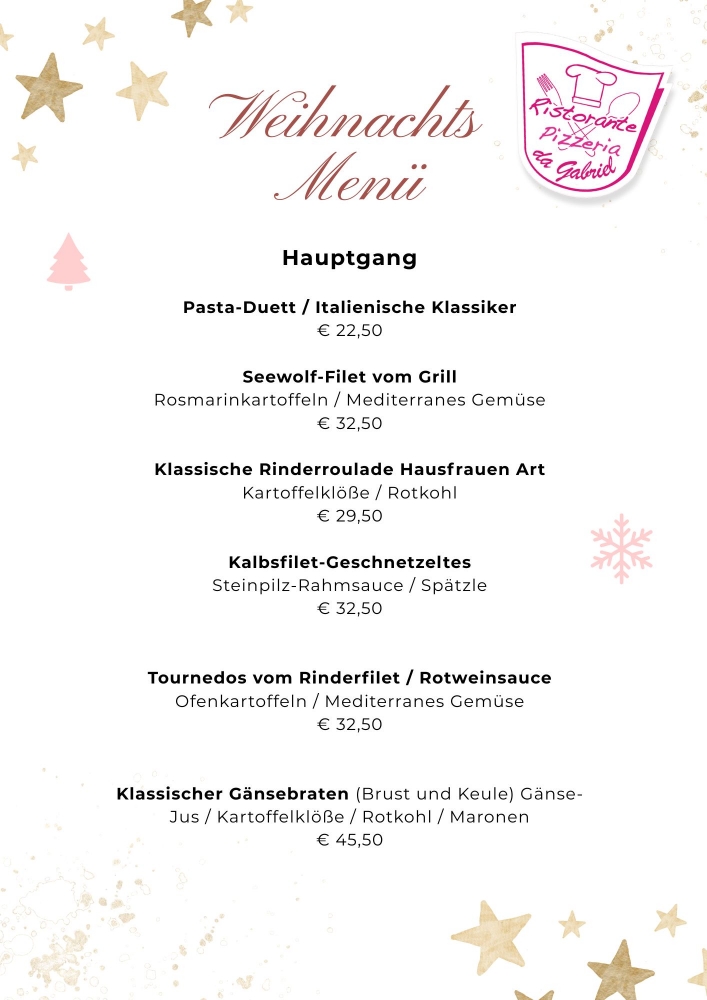 Weihnachtsmenue Hauptspeisen 2025